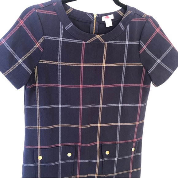 J Crew Plaid Shift Dress Short Sleeve Navy Blue Size 00 - Picture 5 of 10